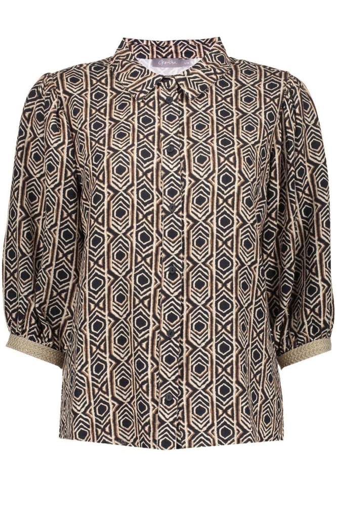BLOUSE MET GRAFISCH PATROON 53453 20 000999 BLACK/TOBACCO